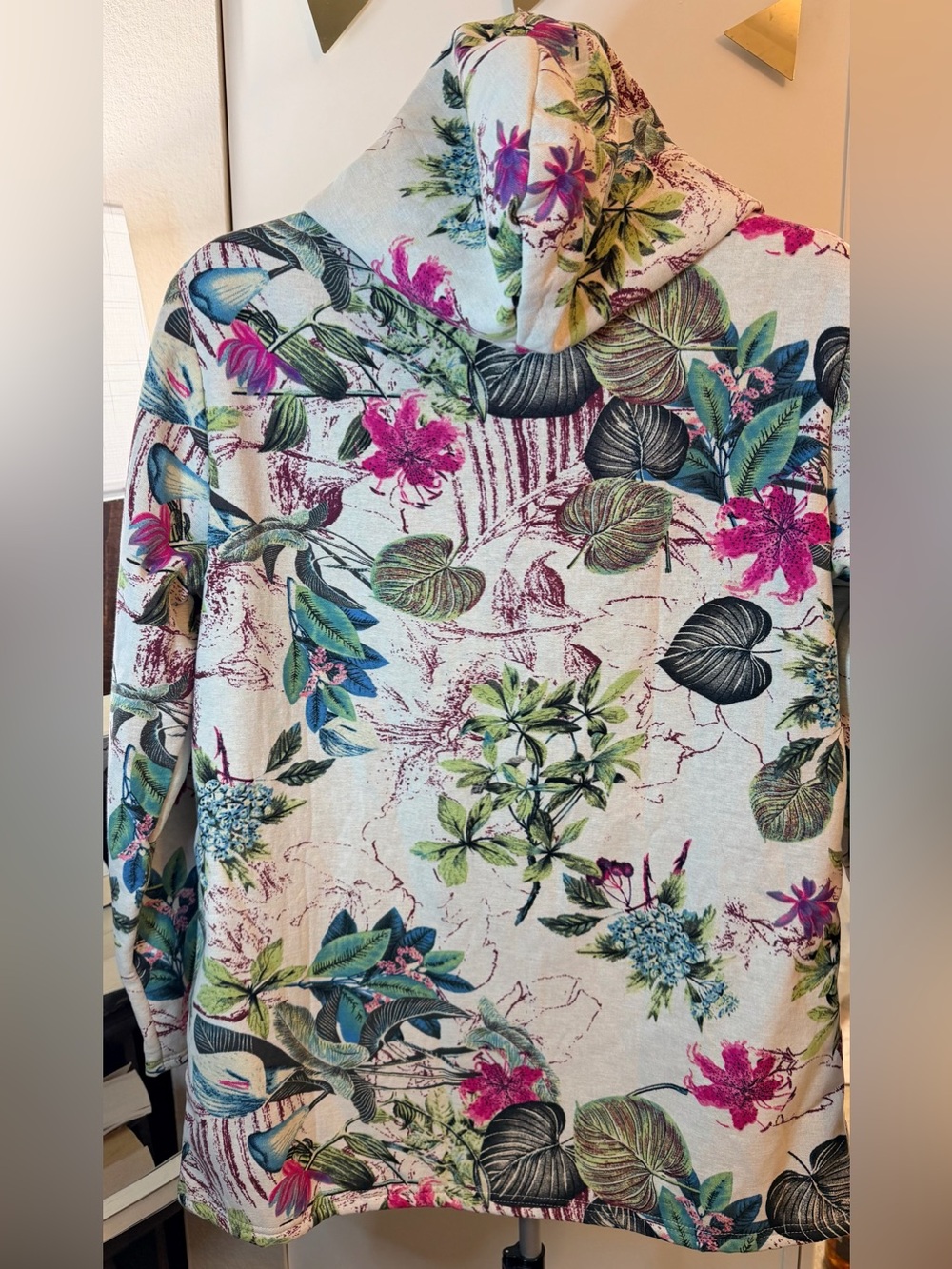Cozy Soft Boho Light Plant Floral Hooded Zip-up Jacket Tan Fleece Lining Size L - Picture 4 of 13